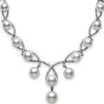 گردنبند جواهر با نگین مروارید و الماس تراش برلیان و طلا سفید مدل: ndf1238