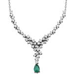 گردنبند طلا سفید زنانه جواهر با نگین زمرد و الماس تراش برلیان مدل: ndf1239