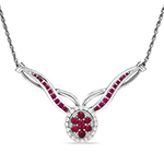 گردنبند جواهر با نگین یاقوت قرمز و الماس تراش برلیان طرح گل مدل: ndf1243