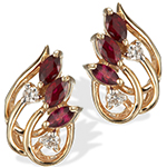 گوشواره پشت میخی طلا و جواهر نگین یاقوت قرمز و الماس تراش برلیان مدل: edf1227