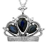 آویز طلا سفید جواهر با نگین یاقوت کبود و الماس تراش برلیان طرح تاج مدل: npdf1198 