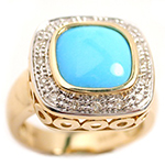 انگشتر جواهر زنانه فیروزه و الماس تراش برلیان با طلا زرد 18 عیار : مدل rgf1336