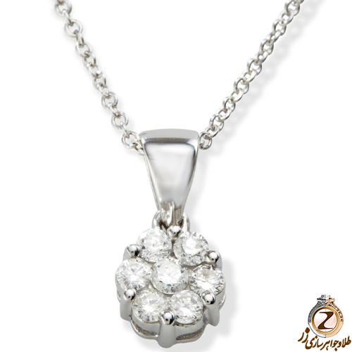 خرید آویز مینیمال طرح فلاور طلا سفید 18 عیار و جواهر الماس تراش برلیان - سایت زر