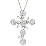 خرید آویز صلیب الماس تراش برلیان با طلای سفید 18 عیار و فلاور های ریز - سایت زر