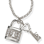 آویز الماس تراش برلیان با طلای سفید طرح کلید و قفل قلب مدل: pdb2047