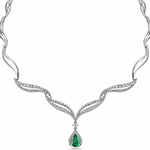 گردنبند طلا سفید و جواهر با نگین زمرد و الماس تراش برلیان مدل: ndf1267