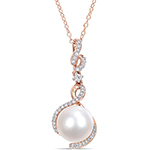 آویز جواهر مروارید و الماس تراش برلیان خاص و طلای رزگلد 18 عیار زنانه مدل: npdf1213