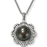 آویز جواهر طلا و مروارید و الماس تراش برلیان طرح گل مدل: npdf1218