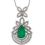 آویز جواهر طرح کویین زمرد و الماس تراش برلیان و طلای سفید مدل: npdf1221