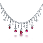 گردنبند طلا زنانه جواهر یاقوت قرمز تراش اشک و الماس تراش برلیان مدل: ndf1274