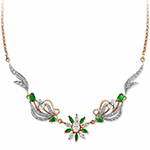 گردنبند طلای زرد و سفید زنانه جواهر زمرد و الماس تراش برلیان مدل: ndf1276