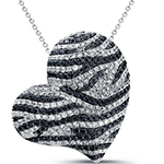 آویز مدرن زنانه الماس تراش برلیان سیاه و سفید با طلای سفید طرح قلب (heart) مدل: pdb2060