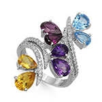 انگشتر خاص طلا زنانه جواهر آمیتیست، سیترین، توپاز و الماس تراش برلیان: مدل rgf1352