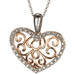 آویز الماس تراش برلیان با طلای رزگلد و سفید طرح قلب با خطوط اسلیمی مدل: pdb2065