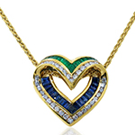 آویز قلب جواهر زمرد و یاقوت کبود و الماس تراش برلیان طرح جذاب و خاص مدل: npdf1224