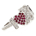 انگشتر قلب طلا و جواهر زنانه الماس تراش برلیان و یاقوت قرمز طرح I LOVE YOU: مدل rgf138450