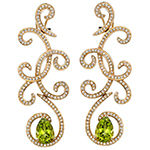 گوشواره طلا و جواهر زنانه سنگ زبرجد و الماس تراش برلیان پشت میخی مدل: edf1272