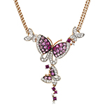 گردنبند پروانه طلا و جواهر با نگین تورمالین و الماس تراش برلیان مدل: ndf1309