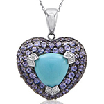 آویز جواهر با نگین آمتیس، فیروزه و الماس تراش برلیان طرح قلب مدل: npdf1254