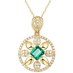 آویز طلا و جواهر با نگین زمرد و الماس تراش برلیان مدل: npdf1274