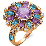 انگشتر جواهر زنانه توپاز، آمتیست و برلیان طرح گل: مدل rgf1393