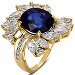 انگشتر طلای زرد جواهر زنانه یاقوت کبود و الماس تراش برلیان و مارکیز: مدل rgf1400