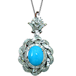 آویز طرح کوئین فیروزه طلا و جواهر الماس تراش برلیان و باگت مدل: npdf1291