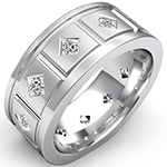 حلقه الماس تراش پرنس مردانه طلا سفید 18 عیار جواهر : مدل wrgm1290