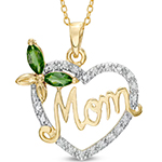 آویز طلا و جواهر با نگین زبرجد و الماس تراش برلیان طرح قلب مادر به همراه پروانه مدل: npdf13076