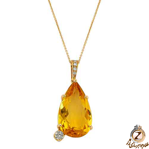 آویز طلا و جواهر با نگین سیترین و الماس تراش برلیان مدل: npdf13077