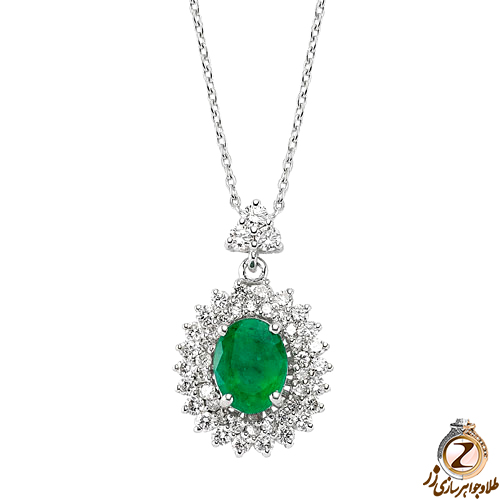 آویز طلا و جواهر با نگین زمرد و الماس تراش برلیان مدل: npdf13079