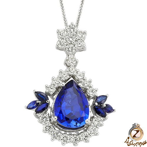 آویز طلا و جواهر با نگین یاقوت کبود و الماس تراش برلیان مدل: npdf13083