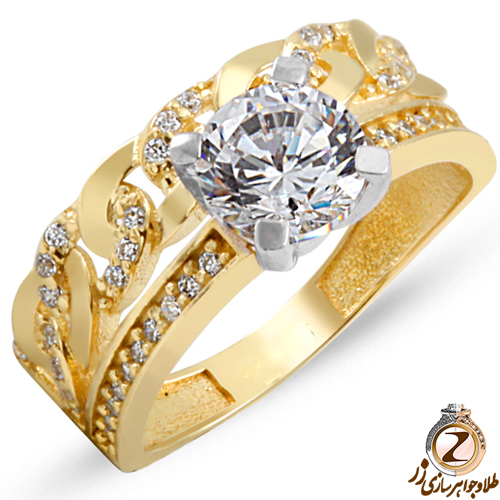 خرید و قیمت حلقه و پشت حلقه به هم چسبیده طلا طرح کارتیر جواهر برلیان 