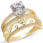 حلقه و پشت حلقه طلا زرد 18 عیار زنانه جواهر الماس تراش برلیان طرح سولیتر مدل: RDF1118