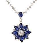 آویز گل طلای سفید زنانه با نگین الماس تراش برلیان و یاقوت کبود: مدل npdf13159