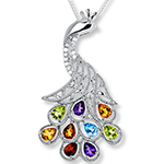 آویز طاووس طلای سفید با نگین الماس تراش برلیان, سیترین, زبرجد و آمیتیست: مدل npdf13163