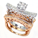 حلقه و پشت حلقه ازدواج با نگین الماس تراش برلیان و باگت سوپر لوکس مدل: RDF1139