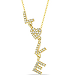 گردنبند love الماس تراش برلیان و طلای زرد 18 عیار دخترانه و زنانه طرح عشق مدل: nec2050