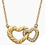 گردنبند دو قلب در هم طلا زرد و جواهر الماس تراش برلیان زنانه و دخترانه مدل nec2052