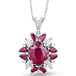 پلاک و آویز طلا زنانه 18 عیار یاقوت سرخ و الماس تراش برلیان و مارکیز سفید مدل npdf13386 