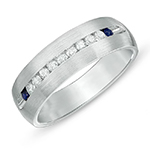 حلقه مردانه طلا سفید 18 عیار جواهر نگین یاقوت کبود و الماس تراش برلیان: مدل wrgm1300