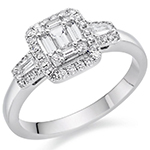 حلقه ازدواج زنانه طلا سفید و جواهر لاکچری نگین الماس تراش باگت و برلیان مدل: RDF1152