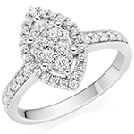  حلقه ازدواج زنانه طلا سفید و جواهر خاص نگین الماس تراش برلیان در قاب مارکیز مدل: RDF1154 