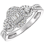 حلقه ازدواج باگت زنانه جواهر طلا سفید و نگین الماس تراش باگت و برلیان مدل: RDF1157