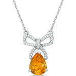 آویز طلا زنانه جدید 18 عیار سفید طرح پاپیون و نگین جواهر سیترین و برلیان مدل npdf13389