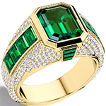  انگشتر طلا مردانه 18 عیار زرد و جواهر زمرد و الماس تراش برلیان طرح لوکس مدل rgm17185 