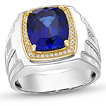 انگشتر طلا مردانه خاص جواهر یاقوت کبود و برلیان با طلا سفید 18 عیار مدل: rgm17187