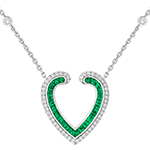 گردنبند قلب طلا سفید زنانه 18 عیار نگین جواهر زمرد و برلیان طرح جدید مدل: ndf188