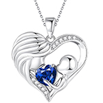 آویز و پلاک مادر و فرزند طلا زنانه سفید و جواهر یاقوت کبود و برلیان طرح قلب مدل: npdf13390