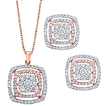 نیم ست برلیان و طلا رزگلد زنانه 18 عیار نگین الماس تراش برلیان طرح مدرن مدل: hdset2121